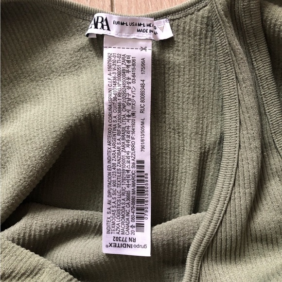 Zara Olive Green Ribbed Bodysuit Size M-L - Picture 4 of 8